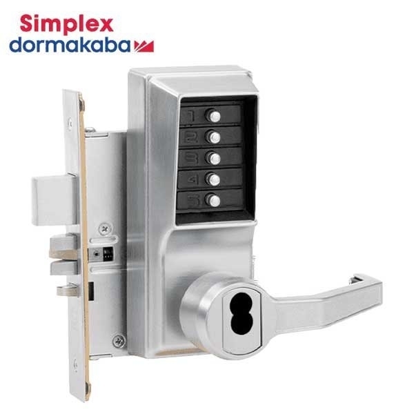 Simplex Kaba Mortise Combination Lever Lock, Key Override, Passage, Lockout, Deadbolt, 6/7-Pin SFIC Prep, Le KABA-R8148B-26D-41
